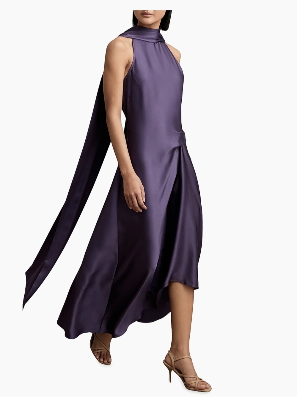Sleeveless Halter Midi Dress in Deep Purple